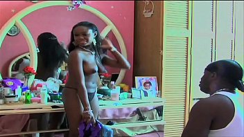 big titted ebony actress walks around naked on moive set at end of video