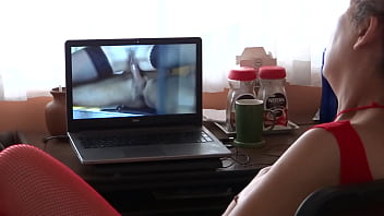 I love masturbating watching huge cocks on TV and laptop while stepson records me and jerks off