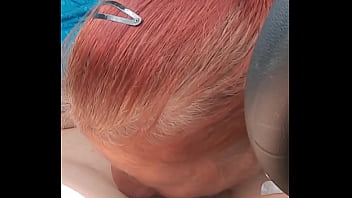 Redhead eating cum after no cundom BJ