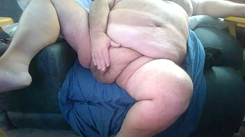 fat guy rubbing little dick like a clit