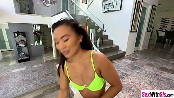 Asian teen stepsister Kimmy Kimm begs stepbro to fuck her and hot babe ganged by stepbro
