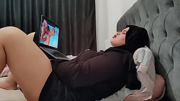 Touching my little fat pussy while watching porn