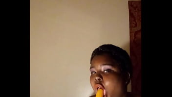 Chubby Ebony enjoys a popsicle