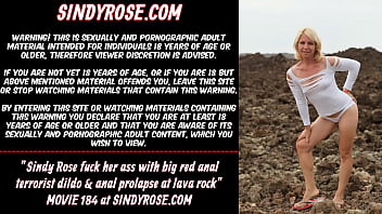 Sindy Rose fuck her ass with big red anal terrorist dildo &_ anal prolapse at lava rock