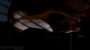 3D Tifa usando consolador de pared para masturbarse en la noche